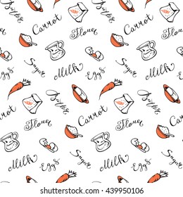 Seamless pattern  with food ingredient. Hand-drawn illustration. Vector.