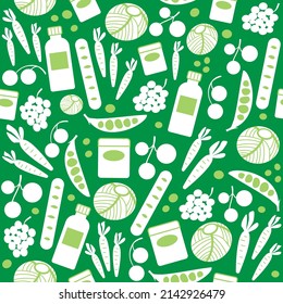 Seamless pattern with food items. Organic food, fresh vegetables.