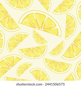 seamless pattern with food, namely pieces of lemons of different sizes on a light background, for health day, for posters, banners or textiles