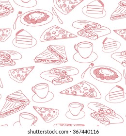 seamless pattern with food, red lines on white