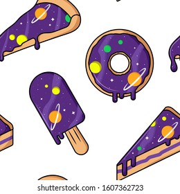 Seamless pattern of food with space glaze. Vector cartoon background. 