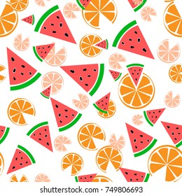 seamless pattern food. watermelon and orange slice. vector illustration for your design.