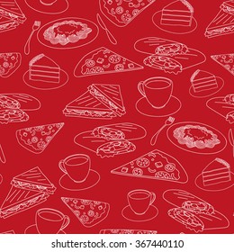 seamless pattern with food, white lines on red