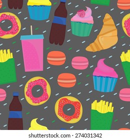 Seamless pattern with foods. Vector illustration. 
