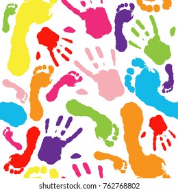 Seamless pattern foot and hand print template. Hipster trendy style.
Flat design. Vector illustration