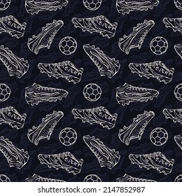 Seamless pattern for football. Background with boots and soccer ball.