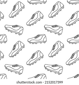 Seamless Pattern With Football Boot Side View Hand Drawn Doodle Outline Vector