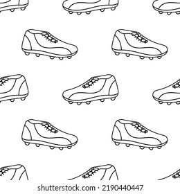 Seamless Pattern With Football Boot Side View Hand Drawn Doodle Outline Vector