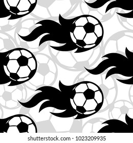 Seamless pattern with football soccer ball icons and flames. Vector illustration. Ideal for wallpaper, wrapping, packaging, fabric design and any kind of decoration.