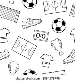 Seamless pattern of football symbols, black on white