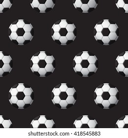 Seamless pattern with footballs on the black background. Vector illustration for your graphic design.