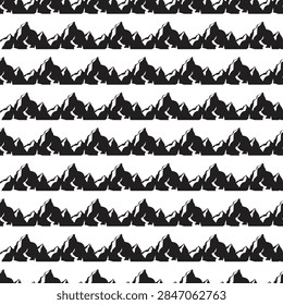 Seamless pattern with foothill logo mountain silhouettes, ideal for outdoor branding, adventure and travel-themed textiles, wallpaper and packaging design.
