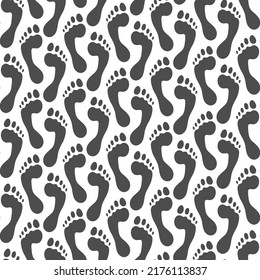 Seamless pattern with footprint, feet, footstep. Vector background with isolated objects on white.