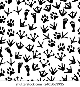 
Seamless pattern with footprints of animals on white background. animal footprints. Paw seamless pattern. Cute background for pets dog or cat