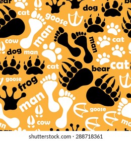 seamless pattern with footprints and bones