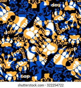 seamless pattern with footprints and bones