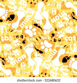 seamless pattern with footprints and bones