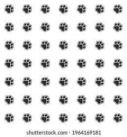 seamless pattern footprints of cat. Black animal tracks. Vector texture for textiles and wallpaper.