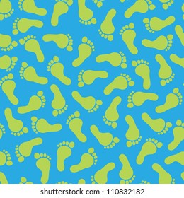 Seamless pattern of footprints in cyan and green colors.