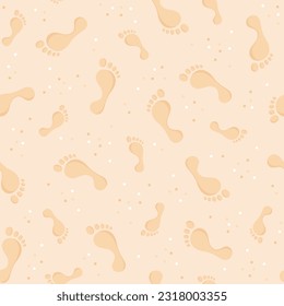 Seamless pattern of footprints on the beach sand. Vector illustration in flat style