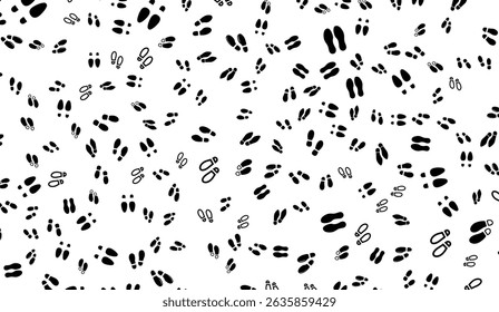Padrão contínuo de pegadas no fundo branco - Ideal para projetos têxteis e de design com passos dinâmicos e movimento a pé, uma textura limpa e um tema de pegada