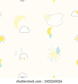 Seamless pattern of forecast sign , cloud and sun on white background for wallpaper, paper business, fabric work. Vector design. 