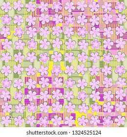 Seamless pattern. The foreground consists of fictional flowers.
Checkered striped background. Edited.