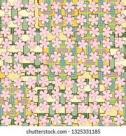 Seamless pattern. The foreground consists of fictional flowers.
Checkered striped background. Edited.