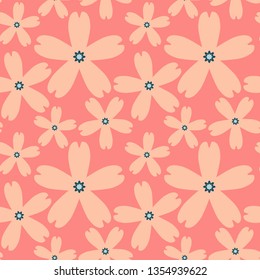 Seamless pattern. The foreground consists of fictional flowers.The background consists of squares cut by a five-pointed star. Editable.