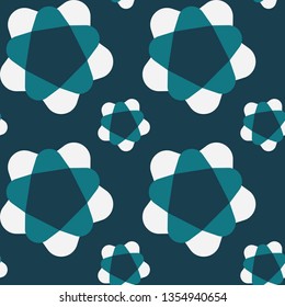Seamless pattern. The foreground consists of fictional flowers.The background consists of squares cut by a five-pointed star. Editable.