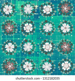 Seamless pattern. The foreground consists of stylized carnations.
The background consists of checkered fragments. Editable.