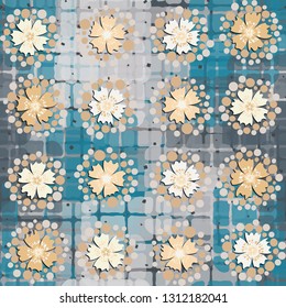 Seamless pattern. The foreground consists of stylized carnations.
The background consists of checkered fragments. Editable.