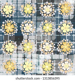 Seamless pattern. The foreground consists of stylized carnations.
The background consists of checkered fragments. Editable.