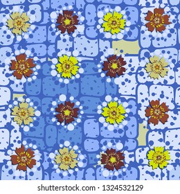 Seamless pattern. The foreground consists of stylized carnations.
Background consisting of marble texture. Edited.