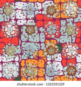 Seamless pattern. The foreground consists of stylized carnations.
Background consisting of marble texture. Edited.