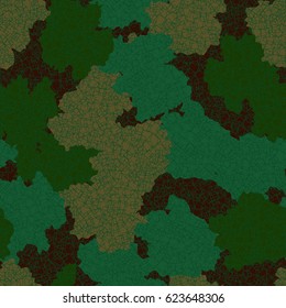 Seamless pattern. In the foreground is the small wire squares built randomly. In the background scattered spots of irregular shape. Fashionable camouflage. Green, brown.