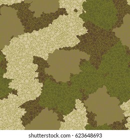 Seamless pattern. In the foreground is the small wire squares built randomly. In the background scattered spots of irregular shape. Fashionable camouflage. Green, brown.