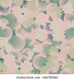 Seamless pattern. In the foreground translucent balls. In the background spots of irregular shape. The pastel shades. Pink-gray-green tones.