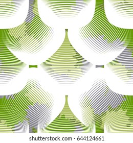 Seamless pattern. In the foreground translucent rounded rectangles. In the background spots of irregular shape.  Green, gray, white.