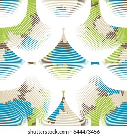 Seamless pattern. In the foreground translucent rounded rectangles. In the background spots of irregular shape. Beige tones, blue, white, green.