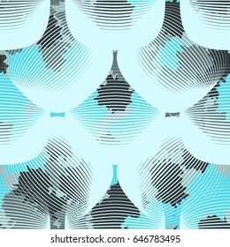 Seamless pattern. In the foreground translucent rounded rectangles. In the background spots of irregular shape. Gray-blue tones.