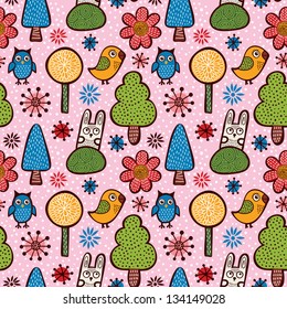 Seamless pattern with forest animals
