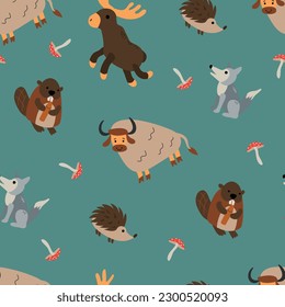 Seamless pattern with forest animals. Design for fabric, textile, wallpaper, packaging.