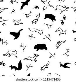 seamless pattern with forest animals , hand-drawn vector illustration