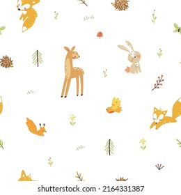 Seamless pattern with forest animals, newborn baby collection