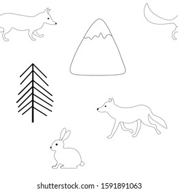 
Seamless pattern Forest animals vector tree cone bunny wolf fox graphic