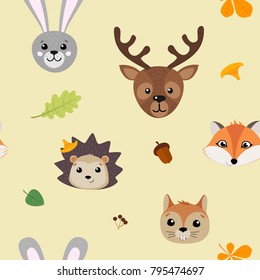 Seamless pattern with forest animals. Vector illustration.