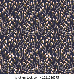 Seamless pattern with forest berries and leaves. Seamless floral pattern background vector Illustration for print, Wallpaper, fashion template