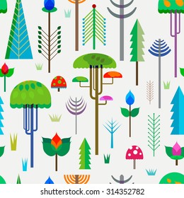 seamless pattern forest with colorful whimsy trees 