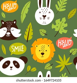 Seamless pattern with forest dwellers. Scandinavian style flat illustration. Perfect for children's textiles and wallpaper.